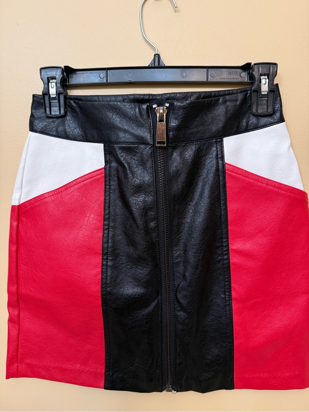 Urban Outfitters Black, Red & White Faux Leather Colorblock Mini Skirt